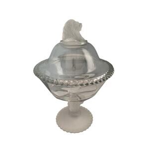 Antique EAPG Gillinder Frosted Lion Head 11" Compote Candy Dish Pedestal